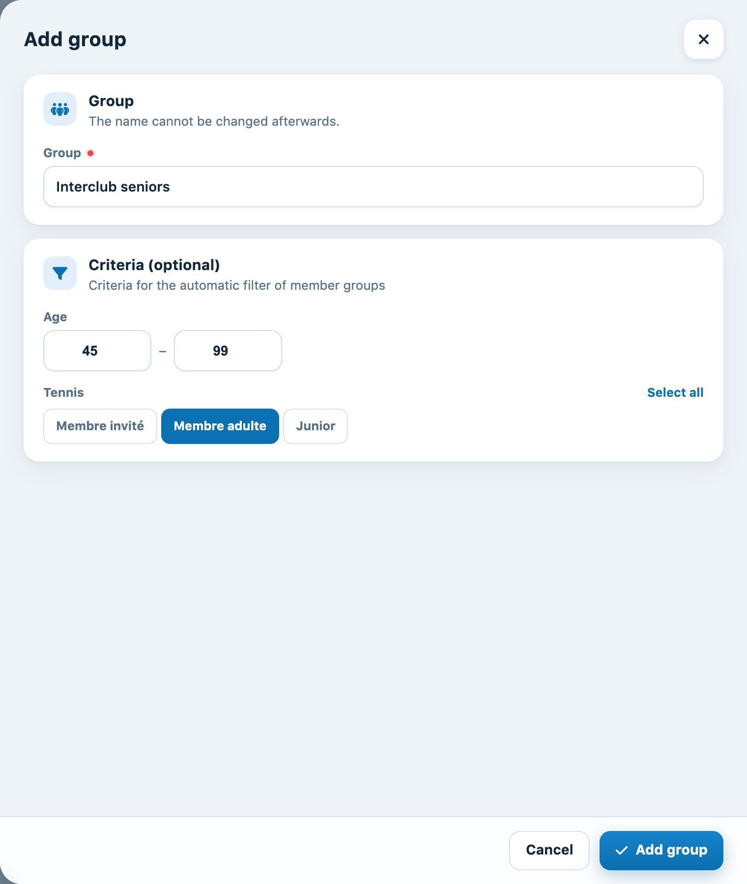 Add group panel