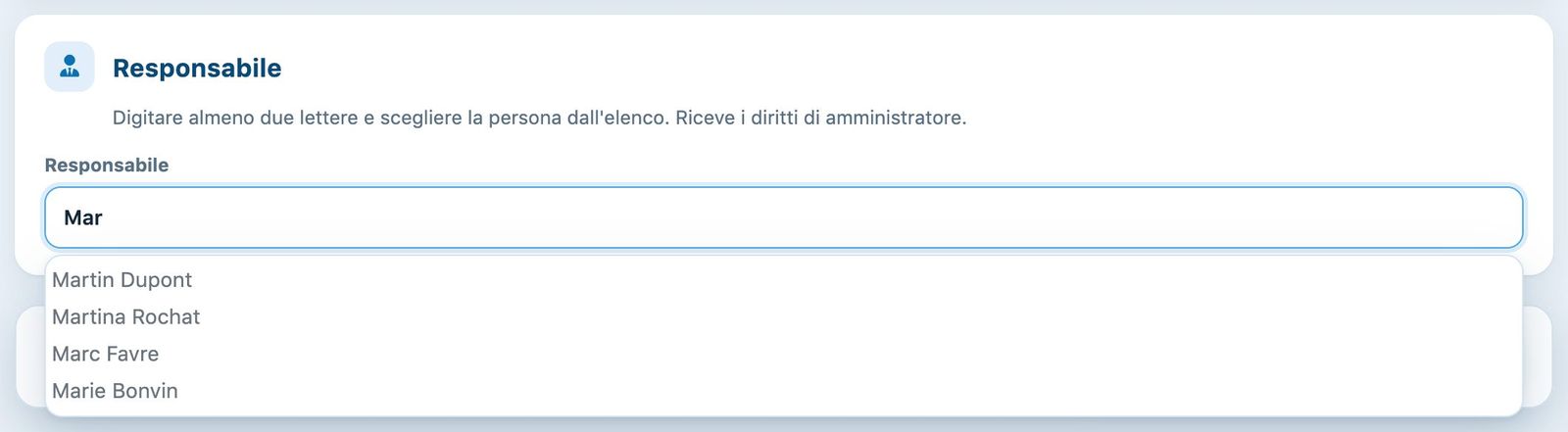 Scelta del responsabile nell'elenco